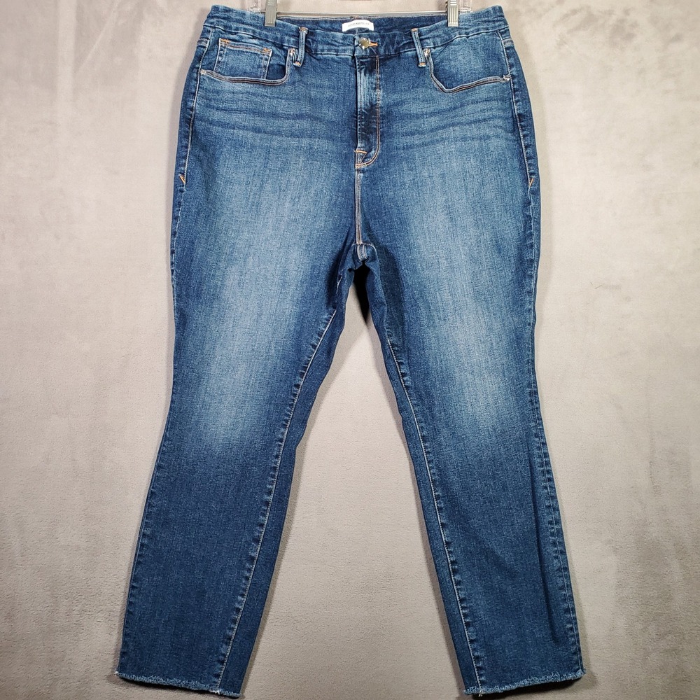 Good American Good Legs Jeans Women 22 Blue Skinny Raw Hem GLCH367T Streetwear